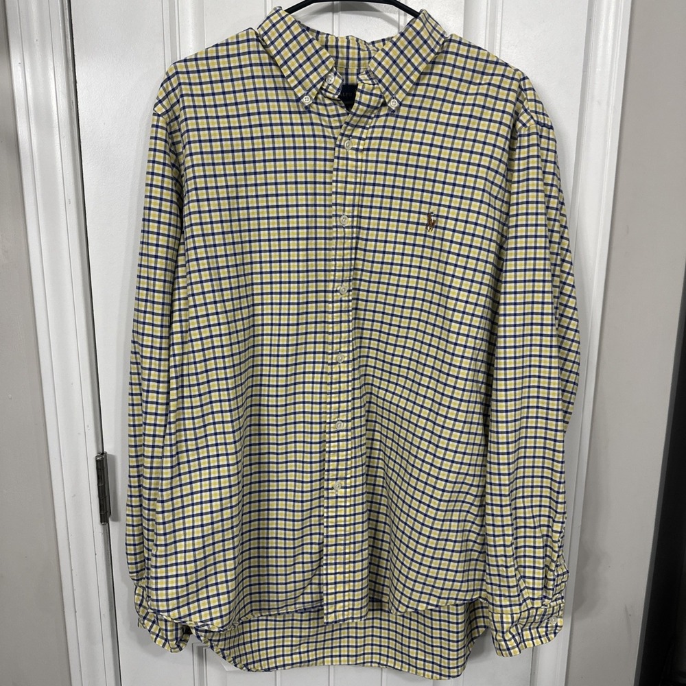 Ralph Lauren Plaid Long Sleeve Button Down Collard Shirt Mens XL Preppy Classic